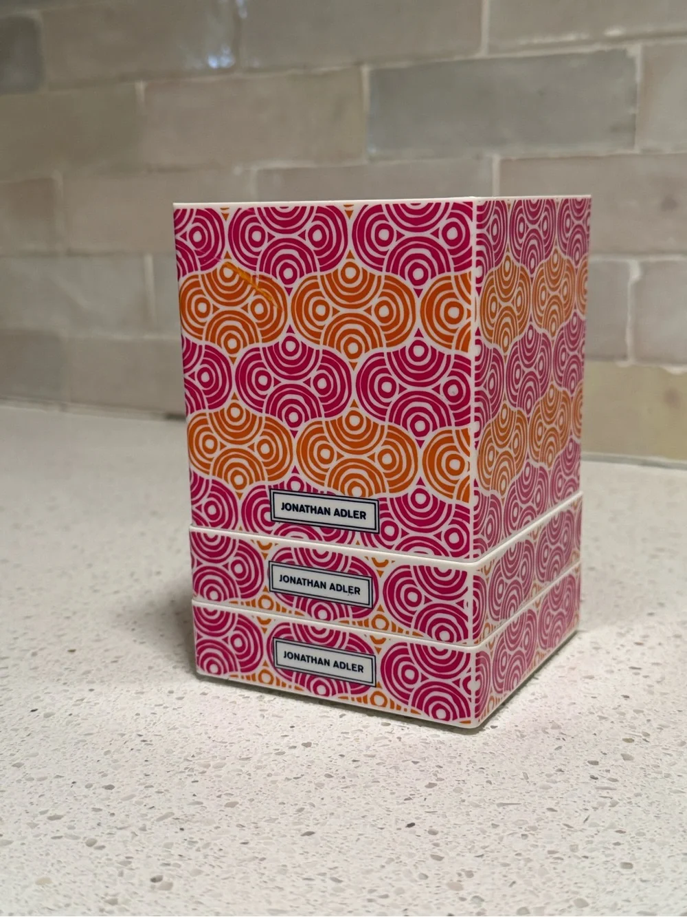 Jonathan Adler Vibrant Pink, Orange and Ivory 3 pc Desk Set/ Pen Cup